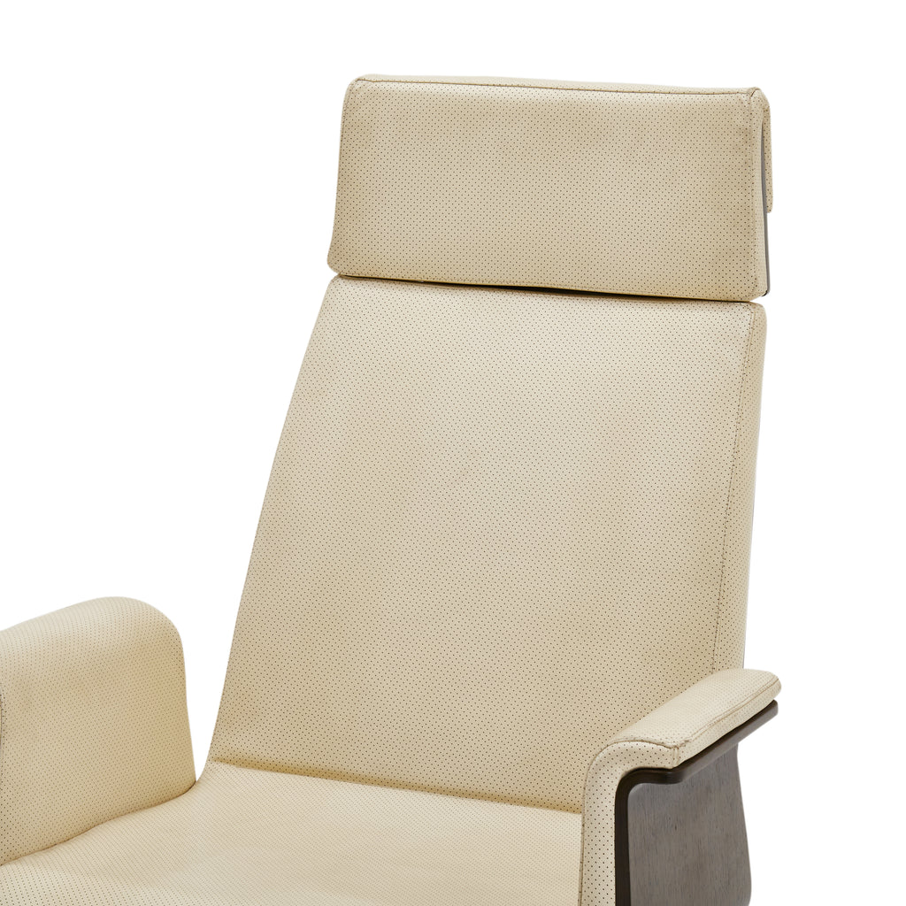 Cream Leather Wood Backed Lounge Chair