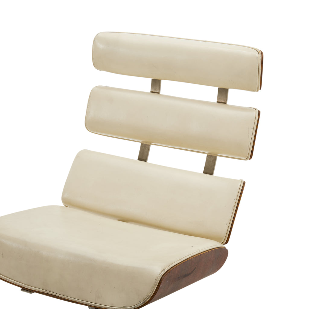 Cream Leather Rosewood Lounge Chair and Ottoman