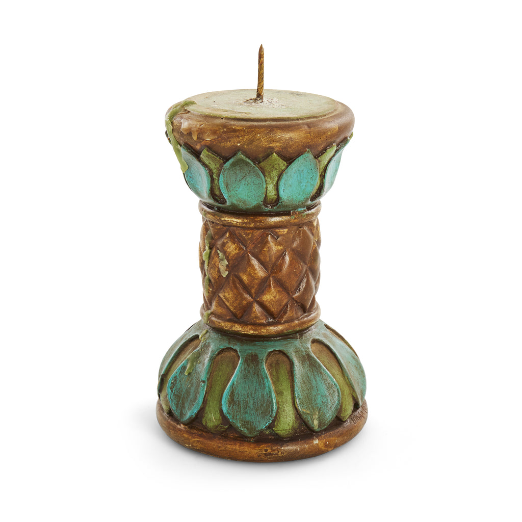Blue and Gold Painted Candle Holder