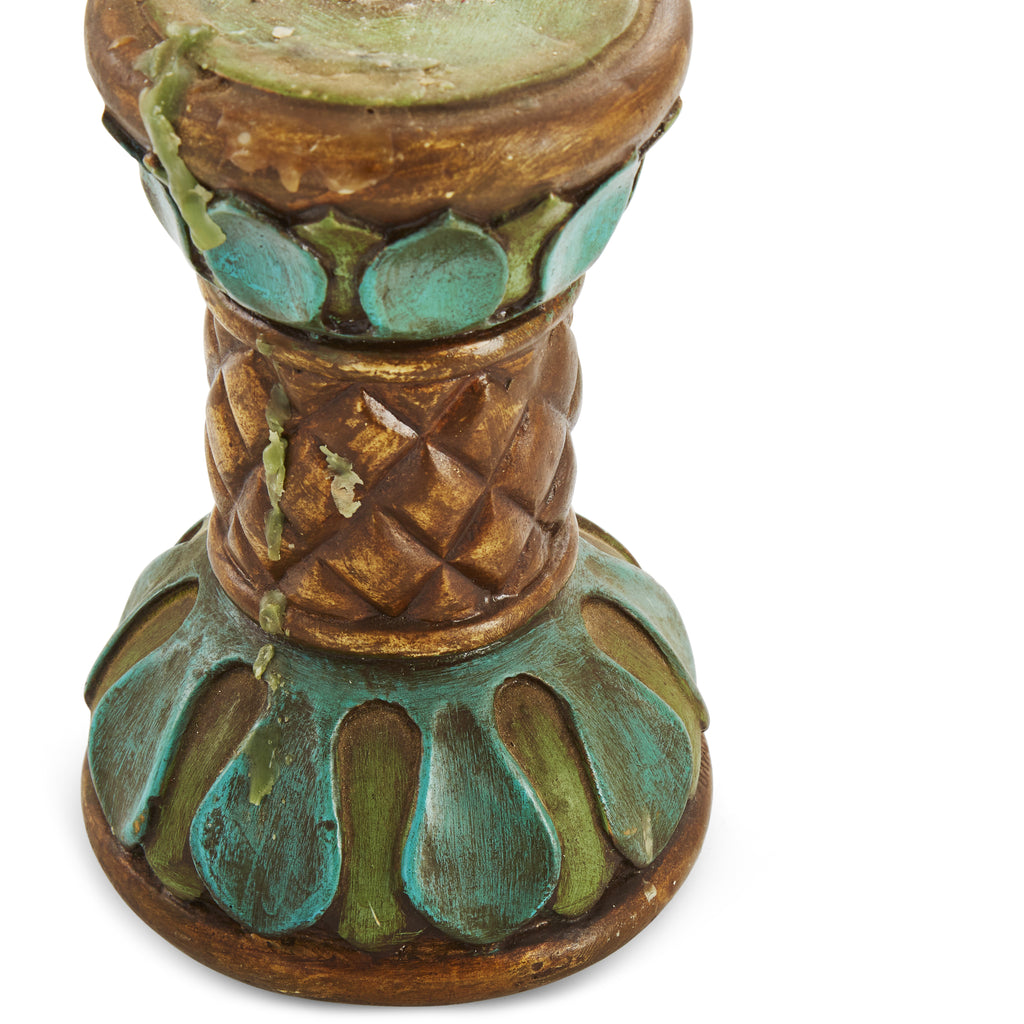 Blue and Gold Painted Candle Holder