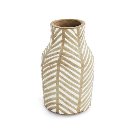 Tan Vase with White Pattern
