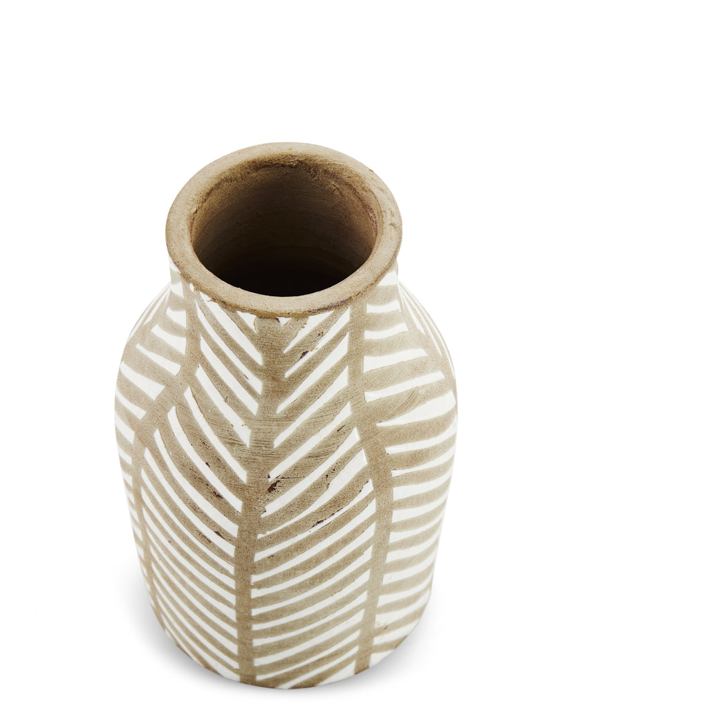 Tan Vase with White Pattern