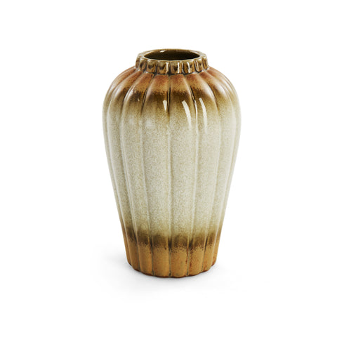 Cream Tan Ceramic Striped Vase (A+D)