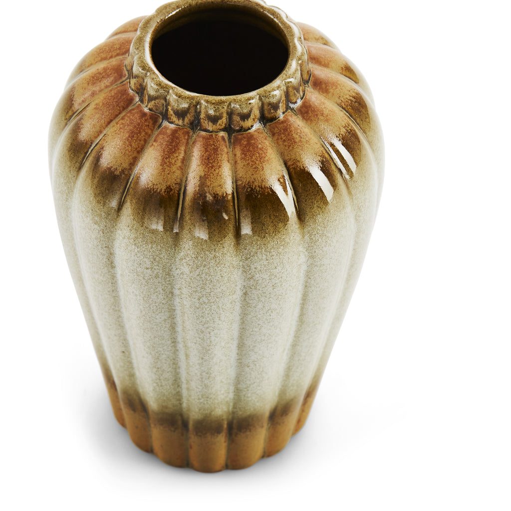 Cream Tan Ceramic Striped Vase