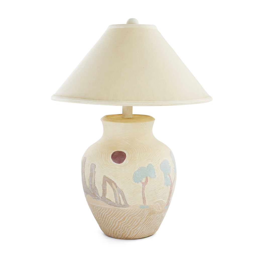 Cream Carved Desert Landscape Table Lamp