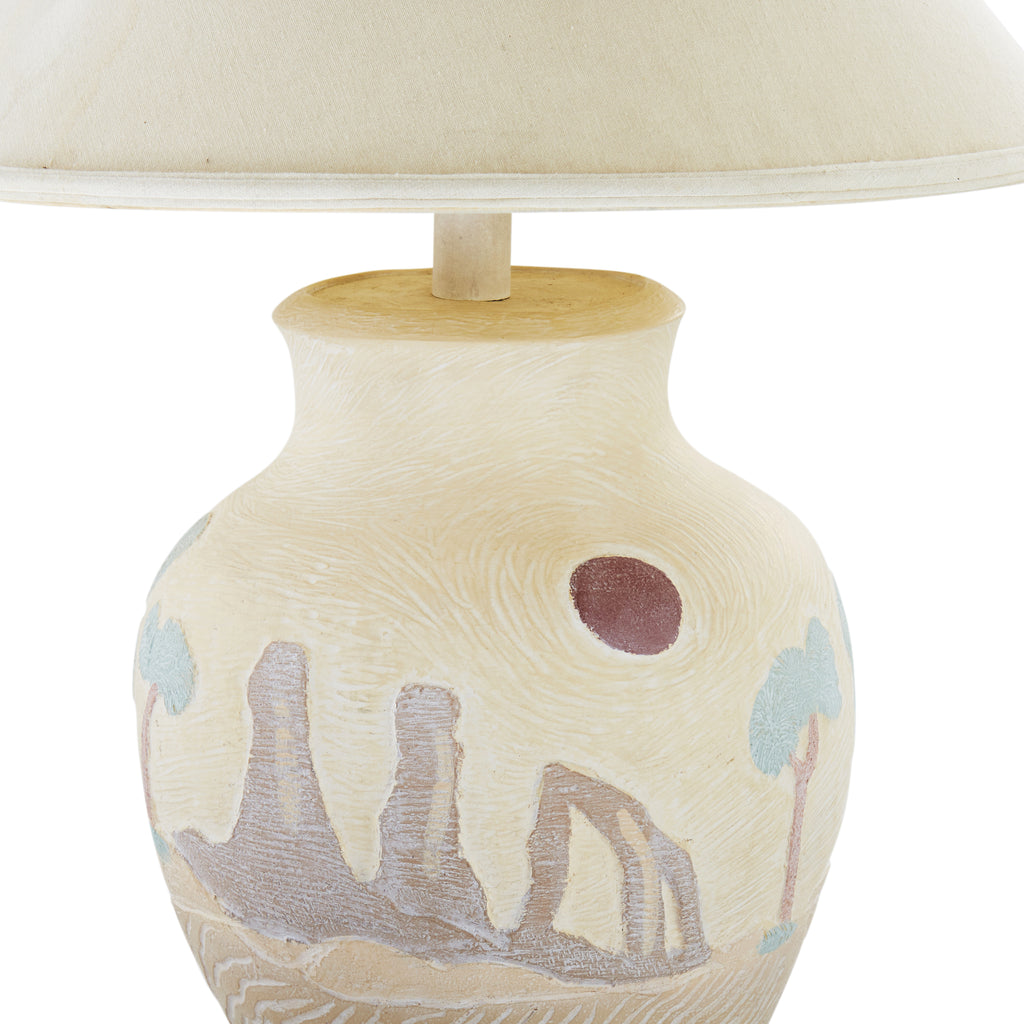 Cream Carved Desert Landscape Table Lamp