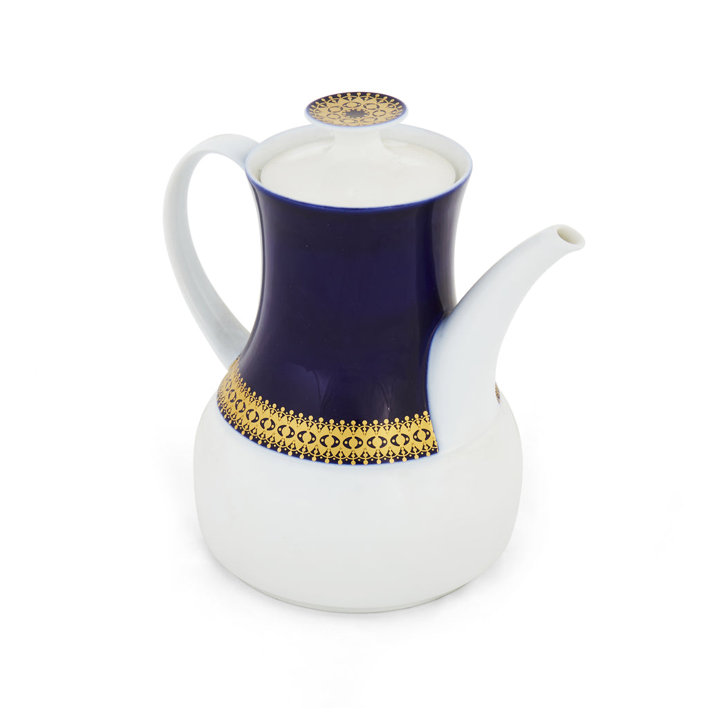 Blue, White, and Gold China Teapot