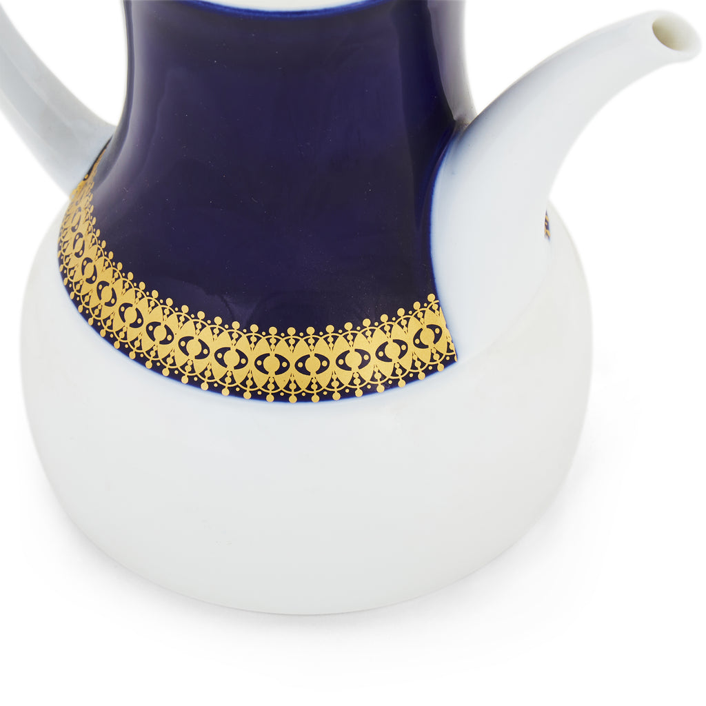 Blue, White, and Gold China Teapot