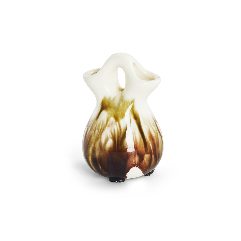 Small White & Brown Ceramic Vase