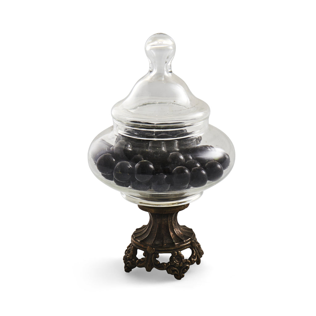 Glass Jar with Brass Base - Black Marbles