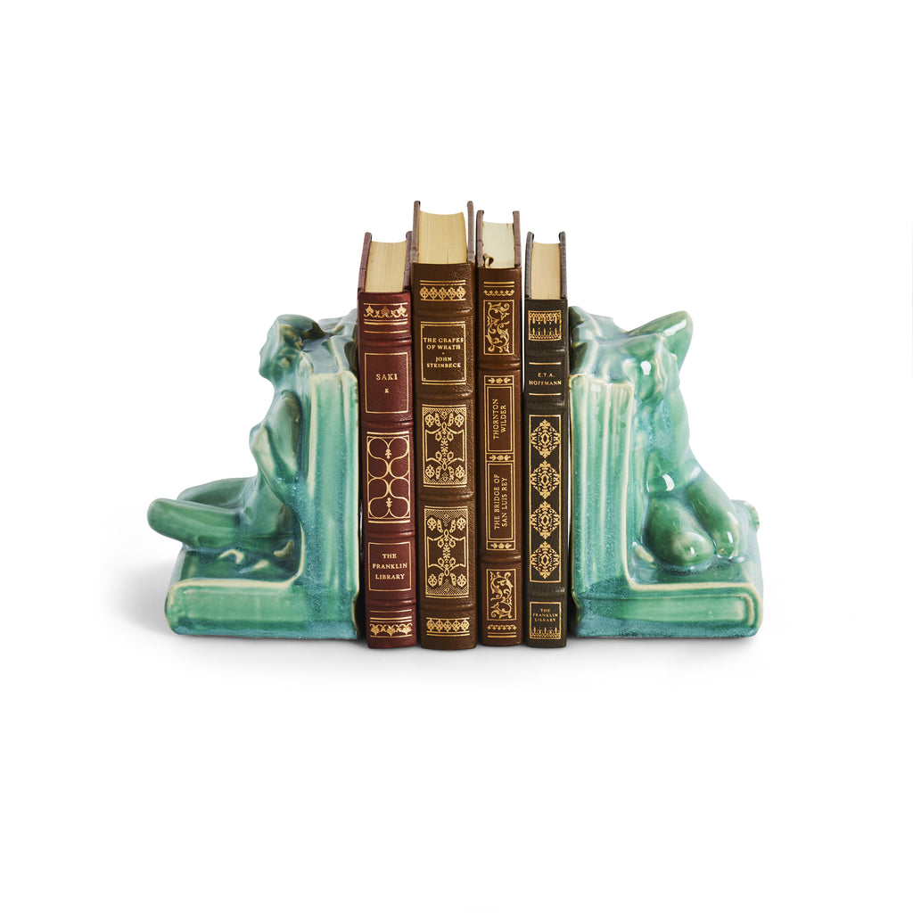 Green Ceramic Bookends with Human Figure