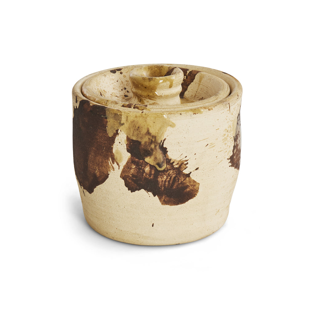 Brown Splattered Ceramic Container (A+D)