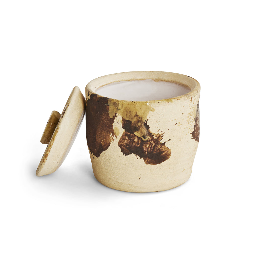 Brown Splattered Ceramic Container (A+D)