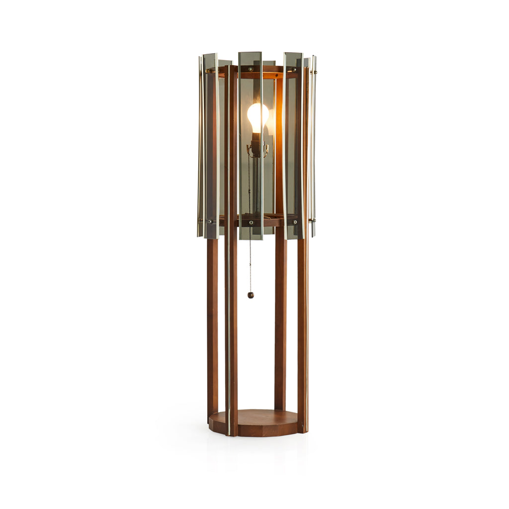 Wood and Smoked Acrylic Column Lamp