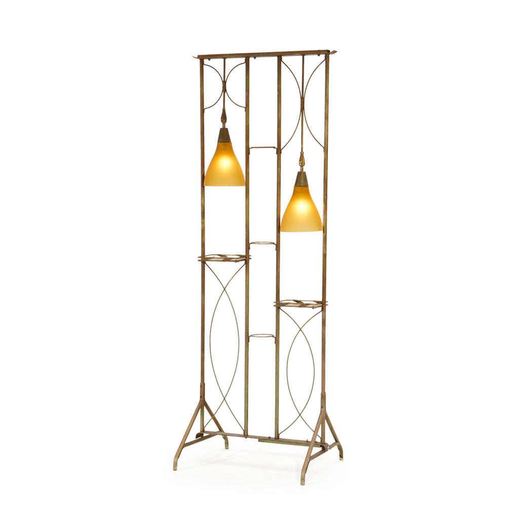 Brass Divider Shelf with Hanging Lamps