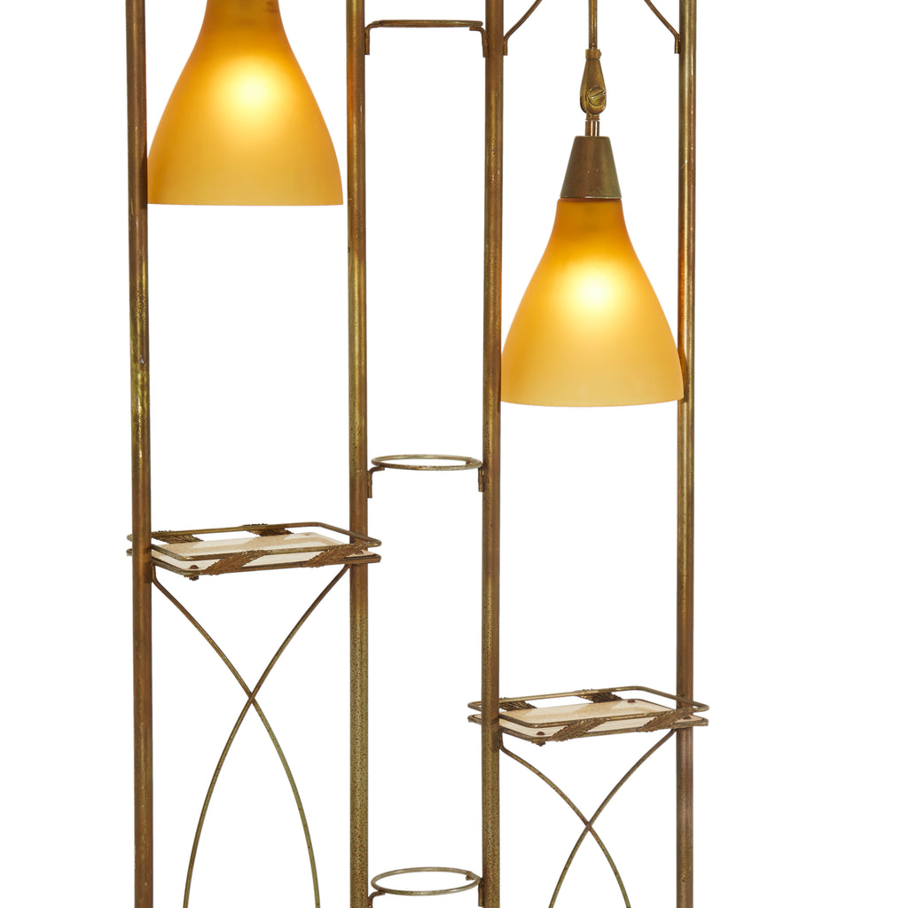 Brass Divider Shelf with Hanging Lamps