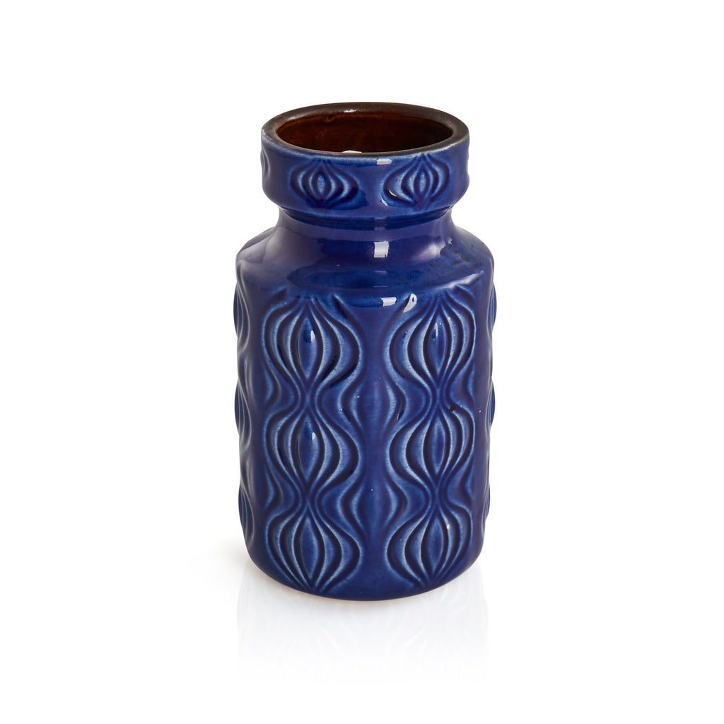 Blue Ceramic Vase with Wavy Design