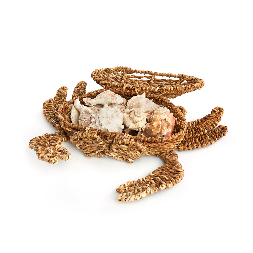 Crab Shaped Wicker Basket with Shells