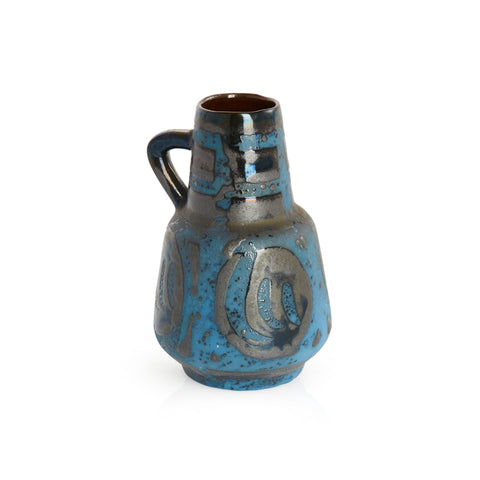 Blue and Black Ceramic Vase with Handle