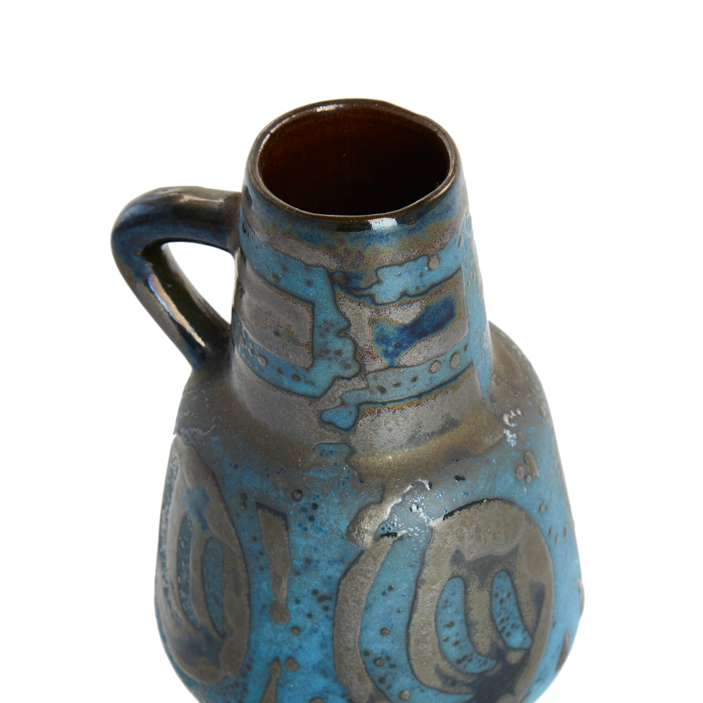 Blue and Black Ceramic Vase with Handle
