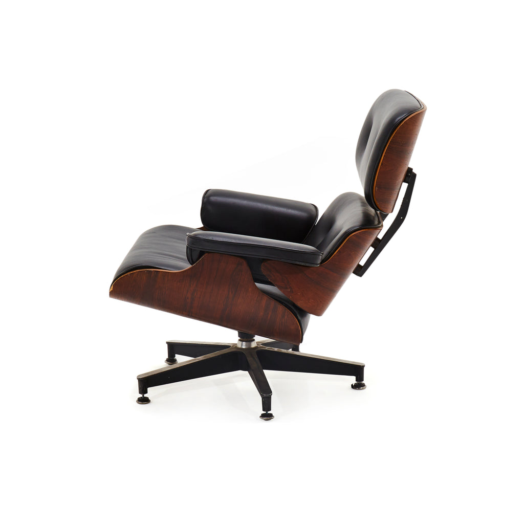 Eames Style Rosewood & Black Leather Lounge Chair