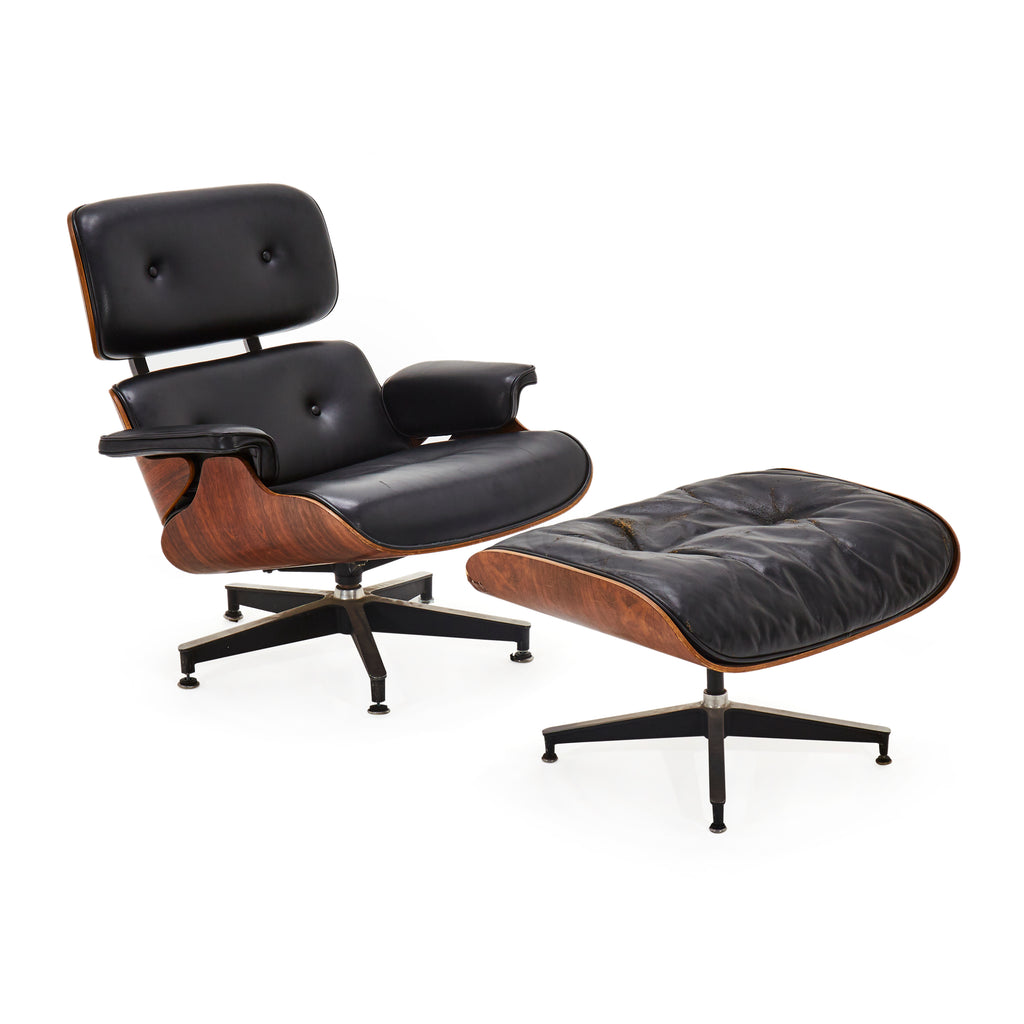 Eames Style Rosewood & Black Leather Ottoman