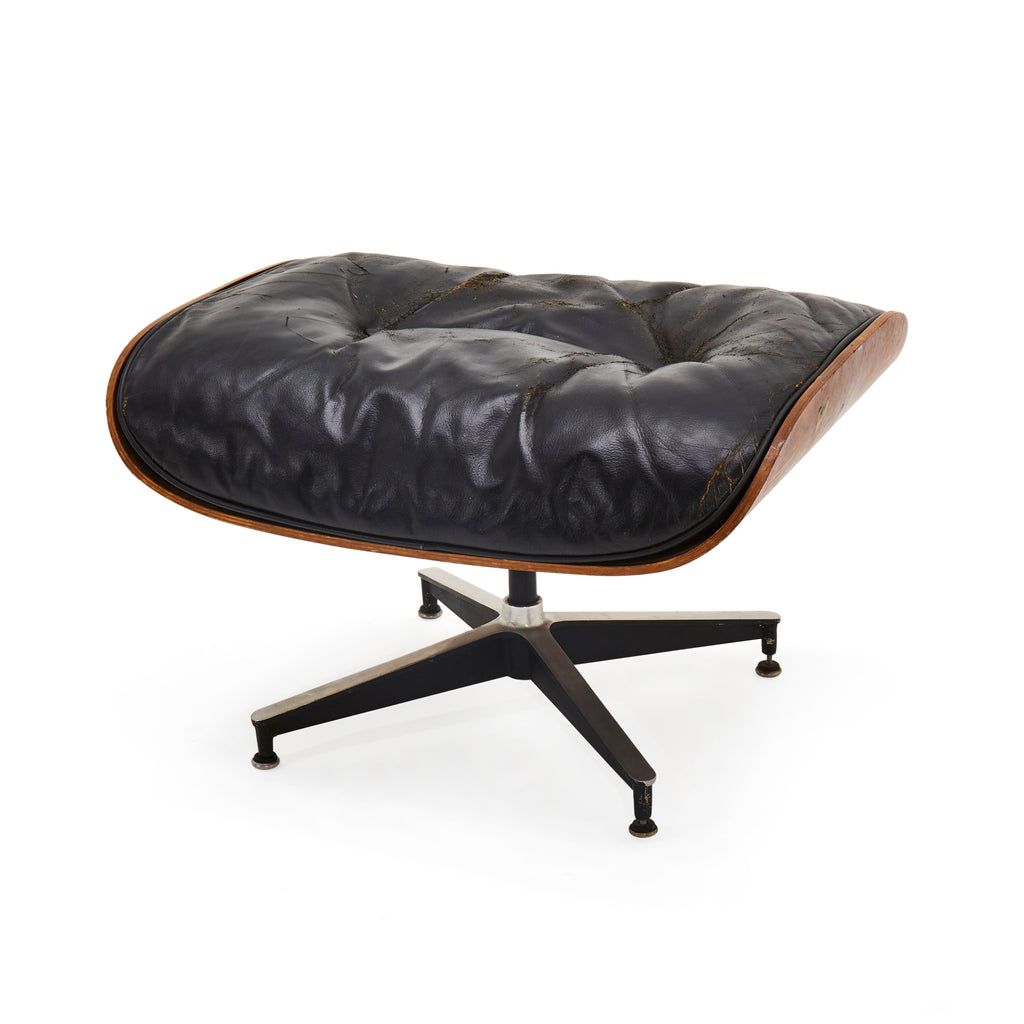 Eames Style Rosewood & Black Leather Ottoman