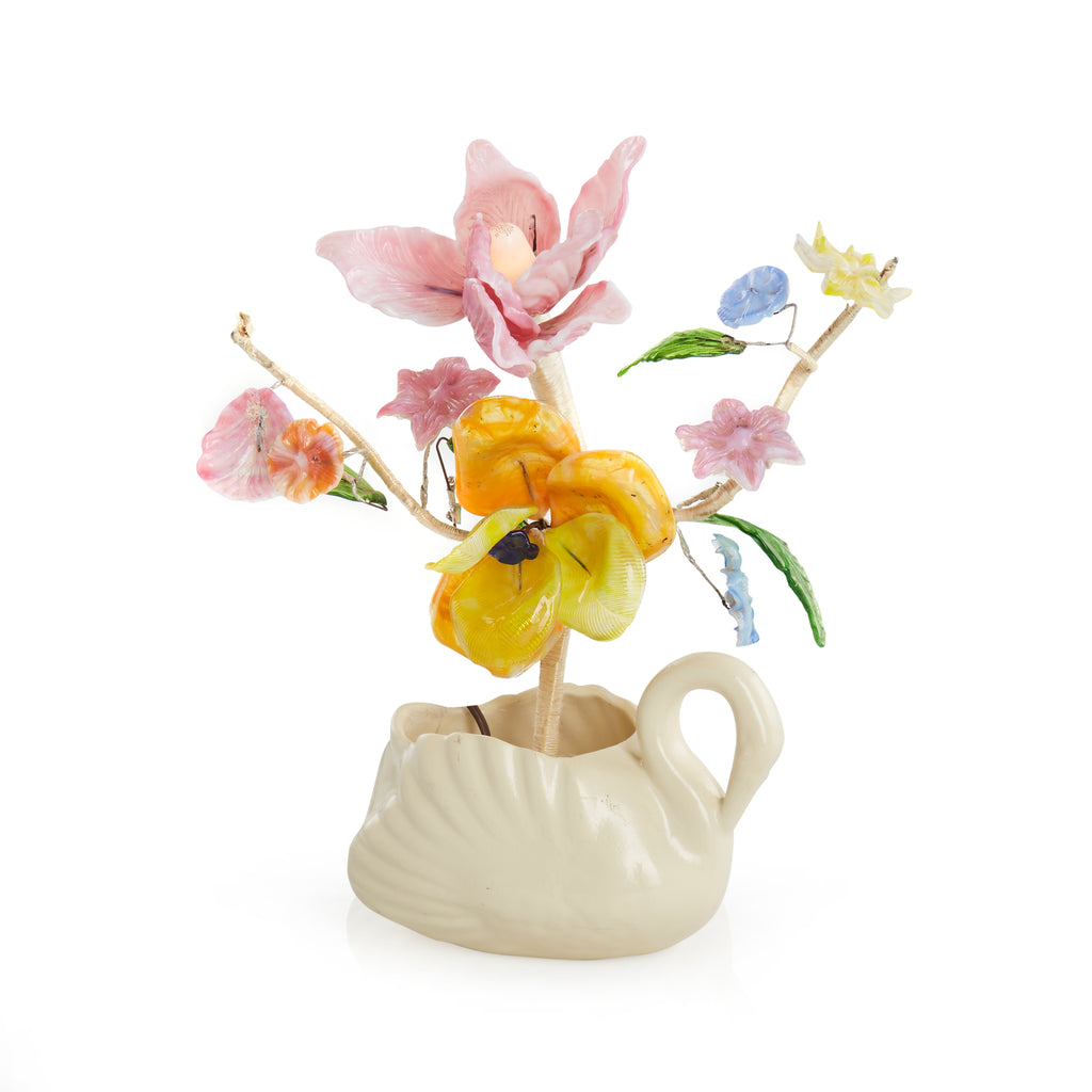 White Swan Vase with Flowers Table Lamp