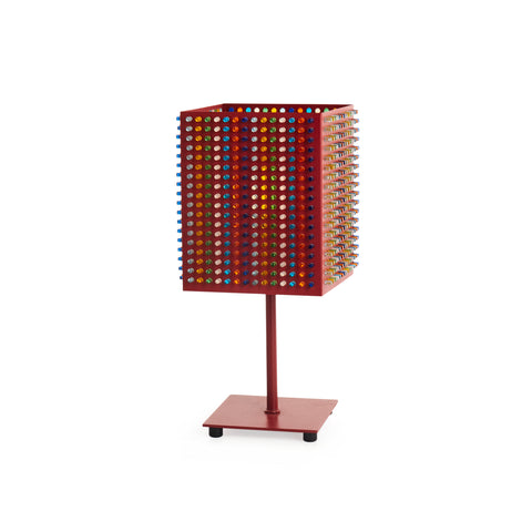 Red Table Lamp with Multicolor Pegs
