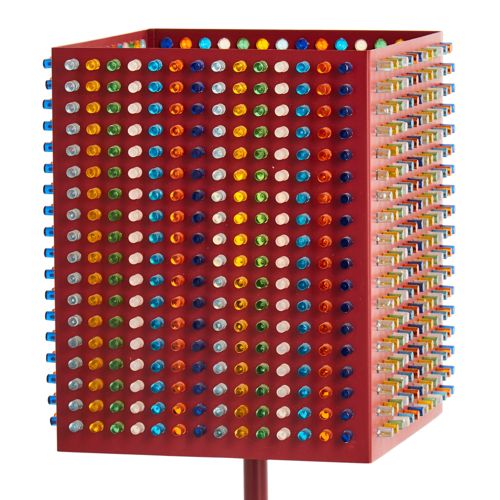 Red Table Lamp with Multicolor Pegs