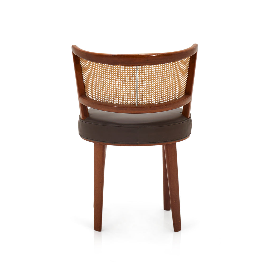 Brown Leather and Rattan Dining Chair