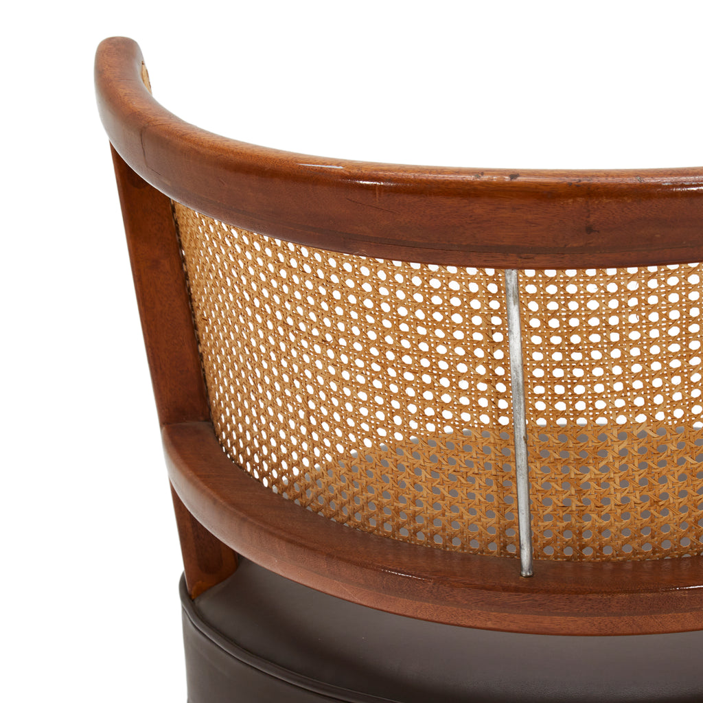 Brown Leather and Rattan Dining Chair