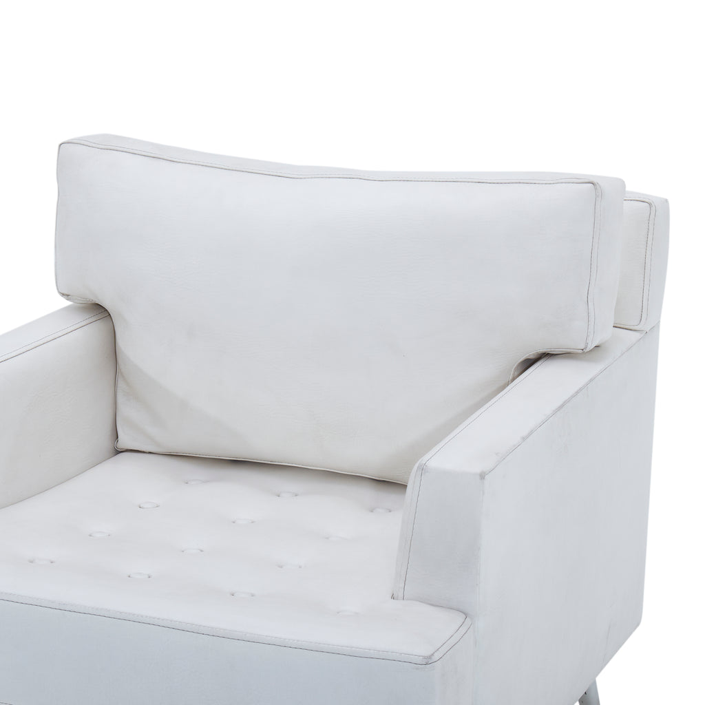 White Tufted Leather Armchair