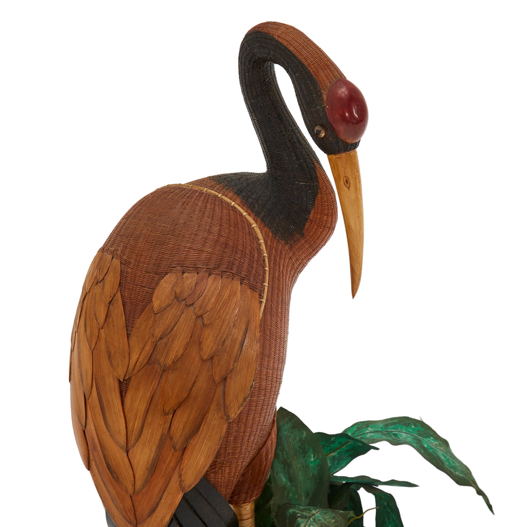 Heron or Crane Bird Woven Wicker Statue