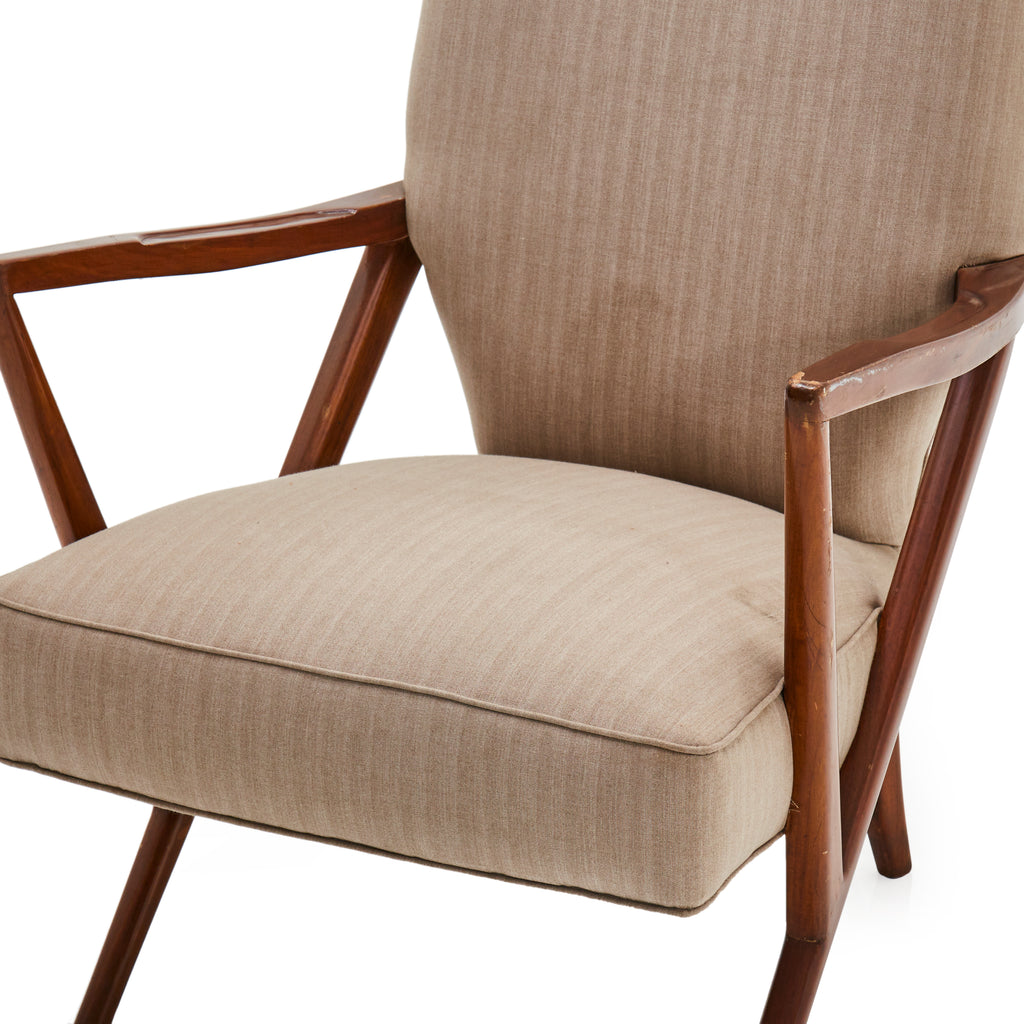 Beige and Wood Mid Century Modern Dining Chair