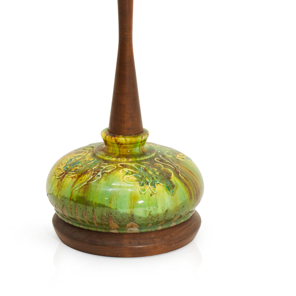 Green Ceramic and Wood Table Lamp