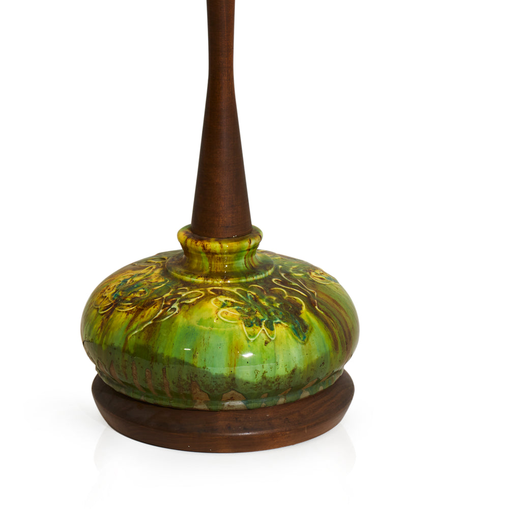 Green Ceramic and Wood Table Lamp