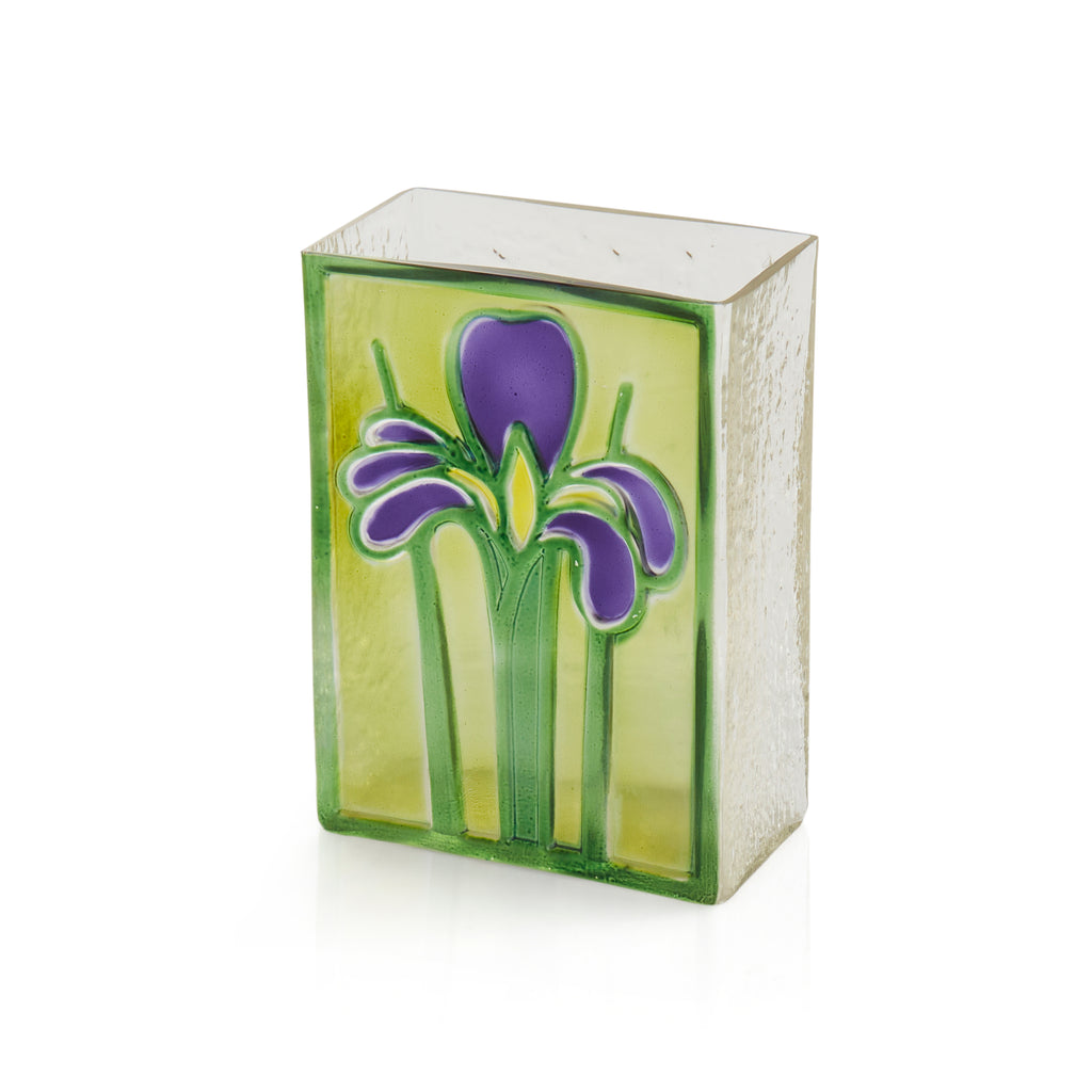 Green and Purple Floral Glass Vase
