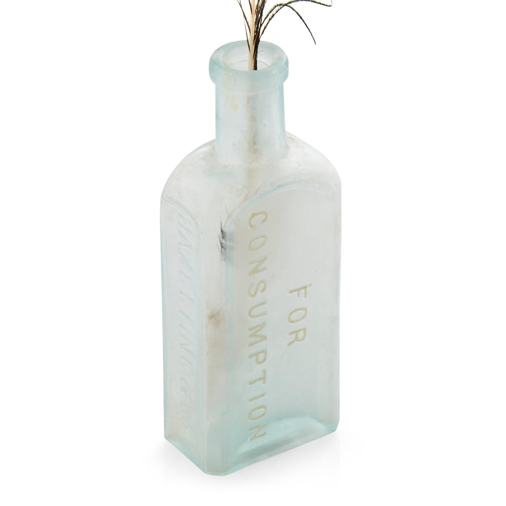 Vintage Frosted Glass Bottle with Feather