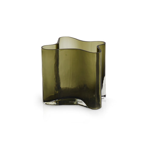 Green Smoked Wavy Glass Vase