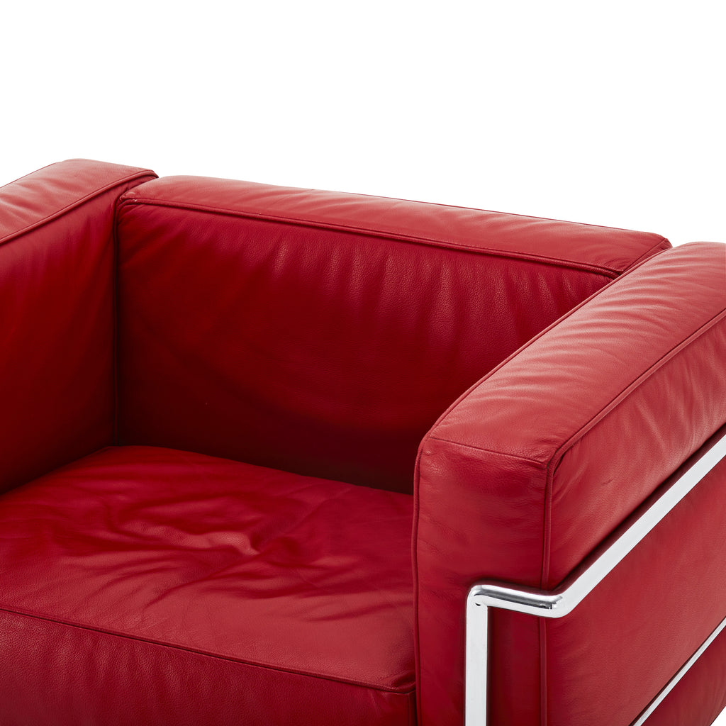Wide Red Leather Corbusier Armchair
