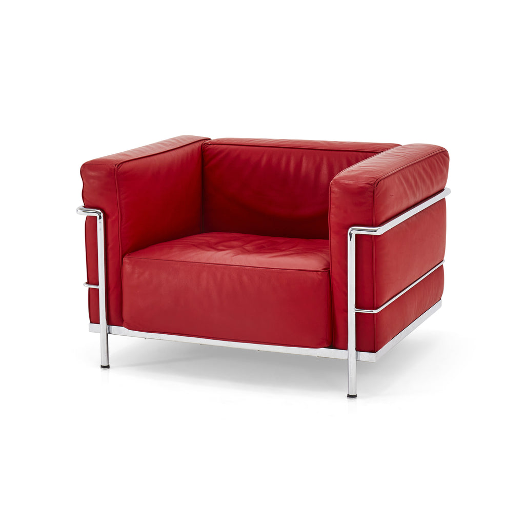 Wide Red Leather Corbusier Armchair