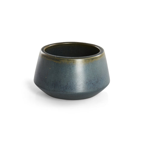 Blue Ceramic Planter Pot with Decorative Rim