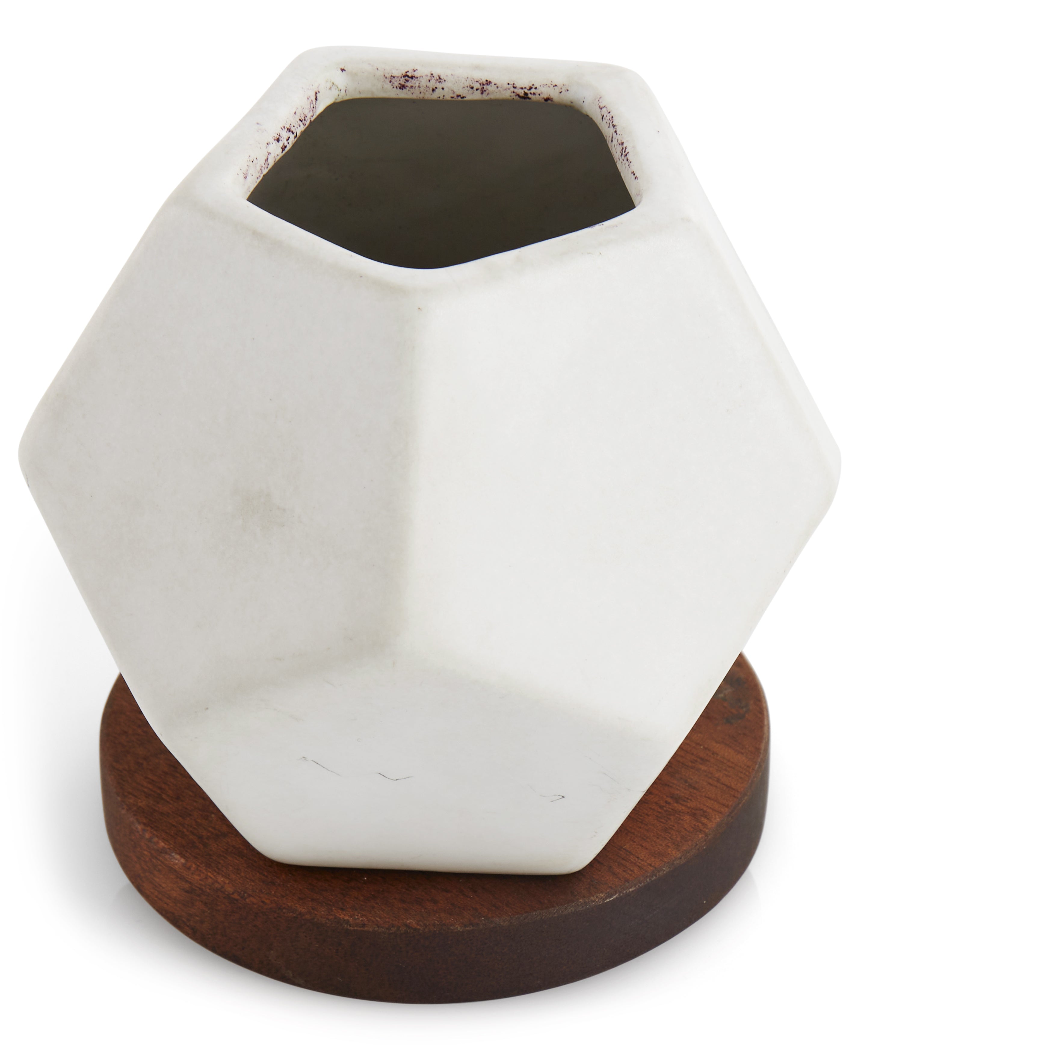 Pentagonal Pot White Pentagonal Planter with Wood Base - Gil & Roy Props