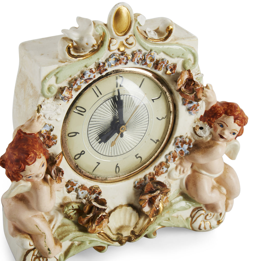 Vintage Ceramic Clock with Cherubs