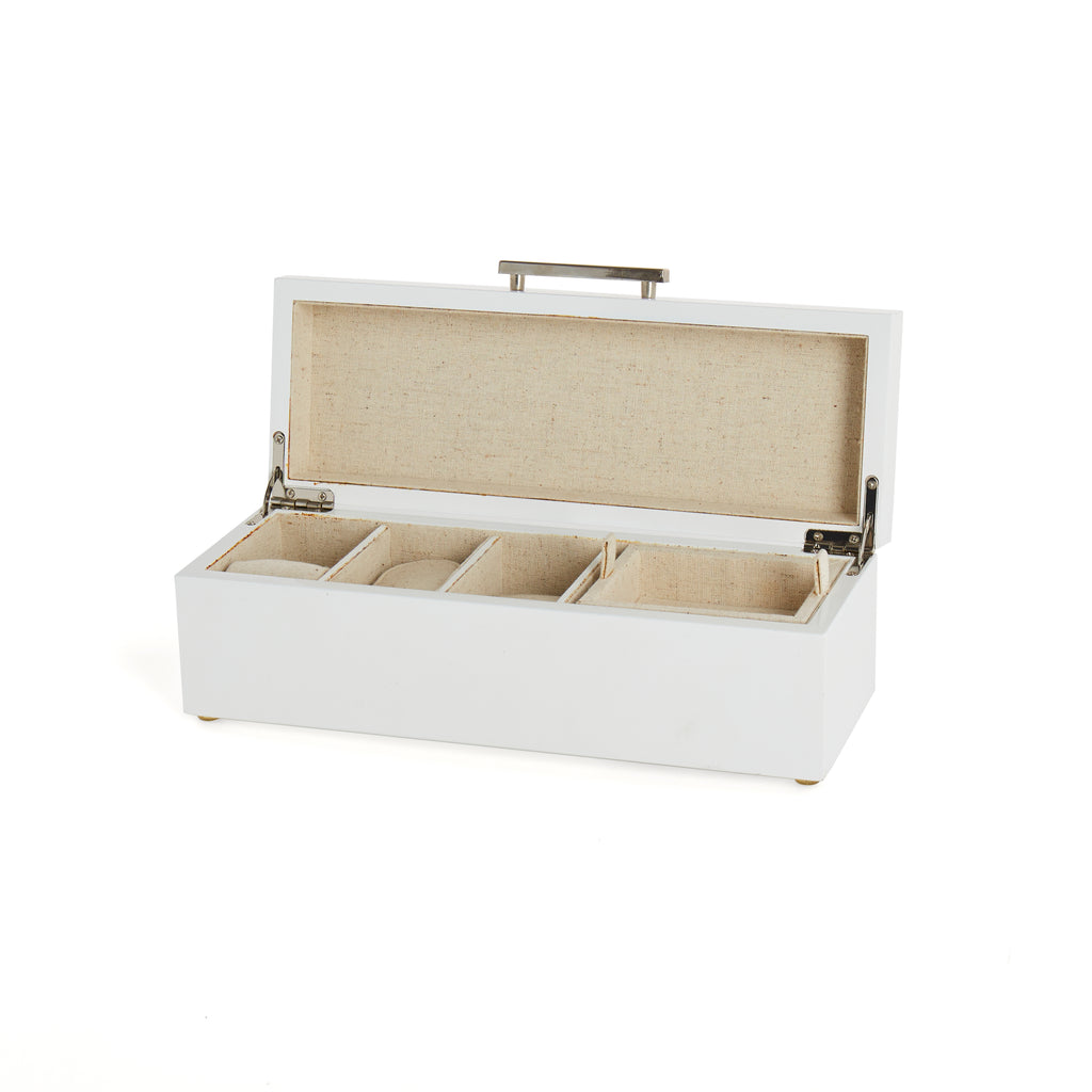White Painted Wood Jewelry Box With Canvas Interior