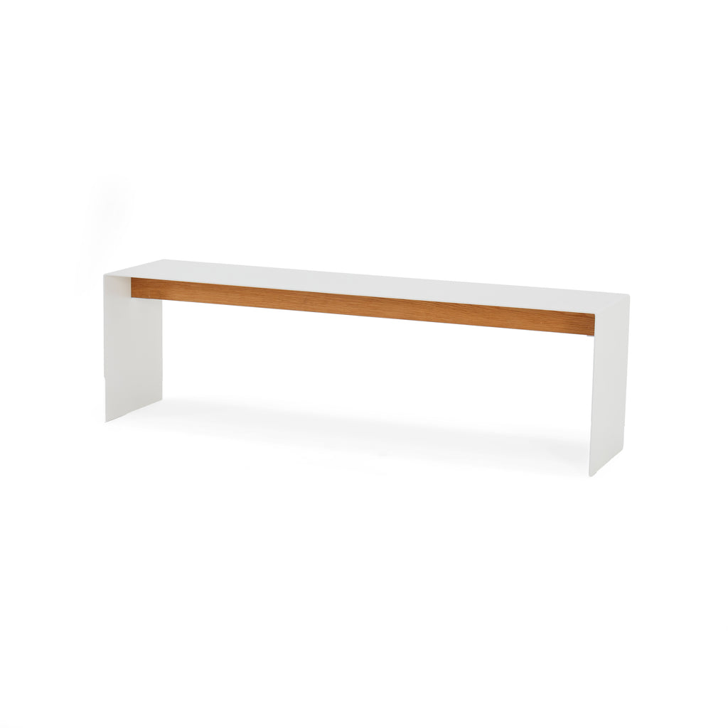 White Metal Bench With Wood Support Beam