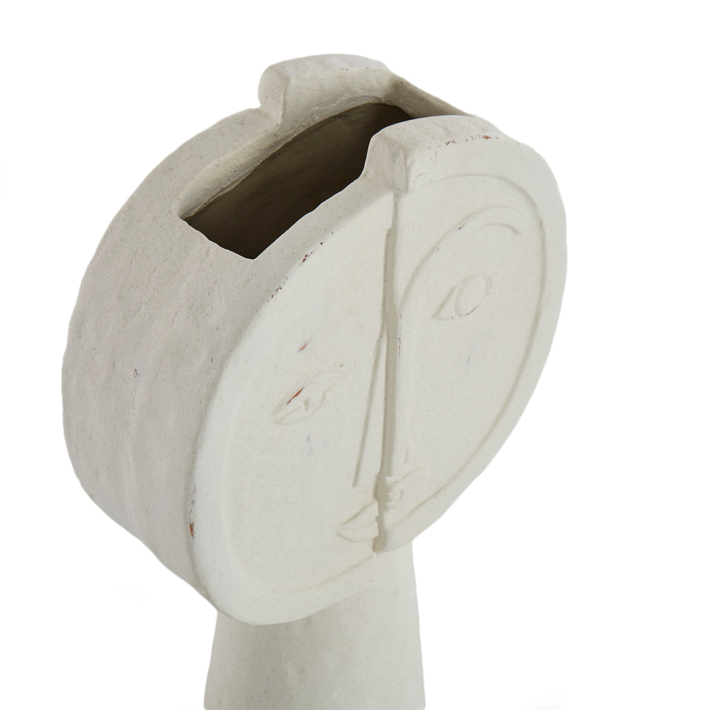 White Stone Abstract Face Statue/Planter