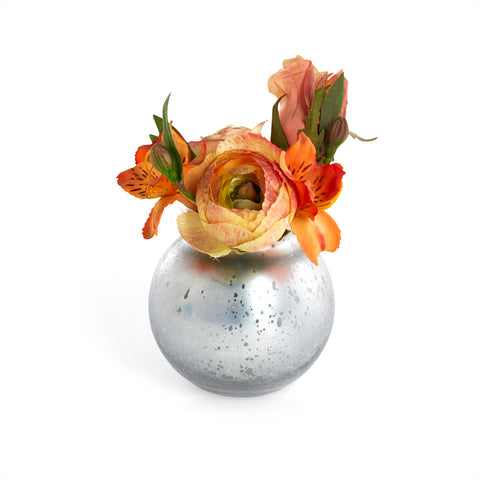 Chrome and Glass Ball Vase with Flowers- Small
