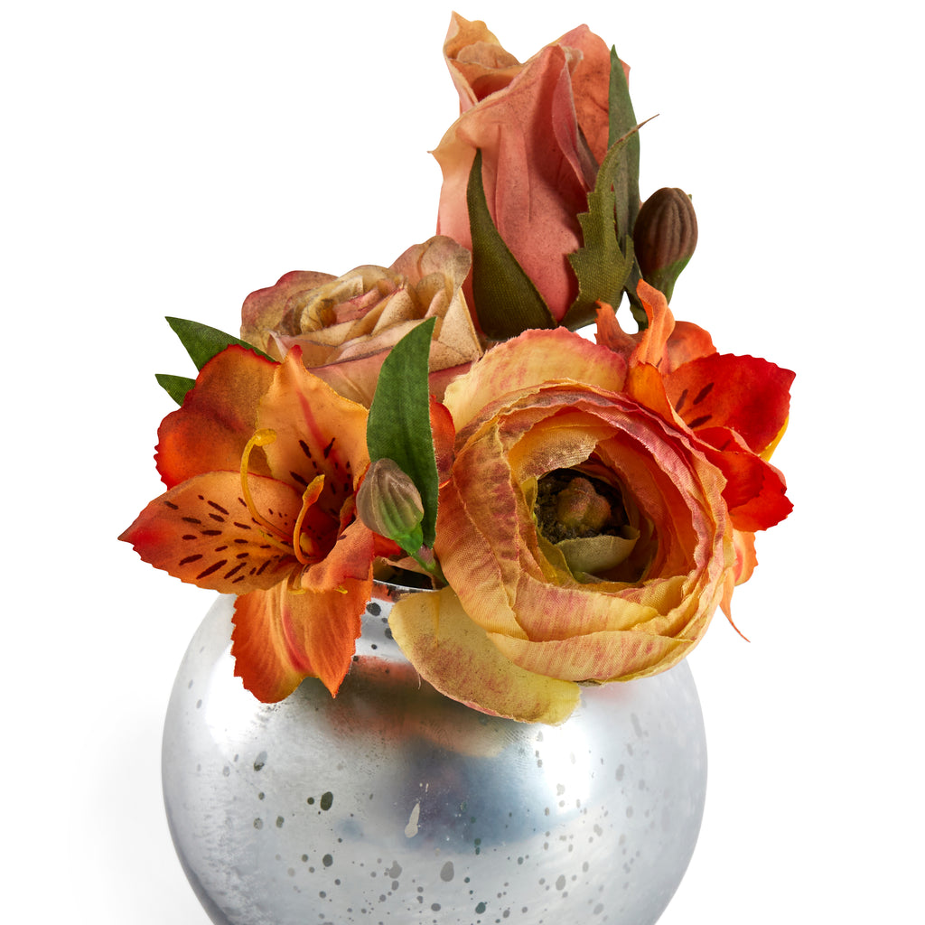 Chrome and Glass Ball Vase with Flowers- Small